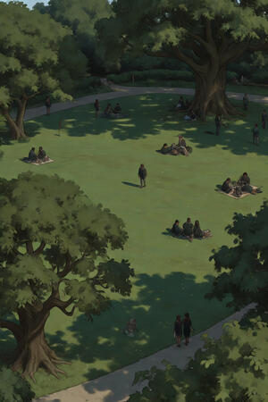 At the heart of campus lies the Green, a sprawling stretch of soft grass surrounded by ancient trees and winding flower gardens. It’s the university’s favorite gathering place, constantly filled with students studying, eating, practicing magic, or simply l